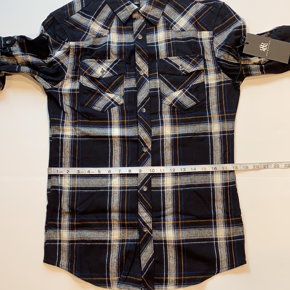 Rock & Republic Small Plaid Flannel Shirt Roll Cuff New D5 - Picture 9 of 10